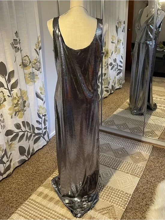 Betabrand Metallic Silver Wrap Maxi Dress - Picture 4 of 6